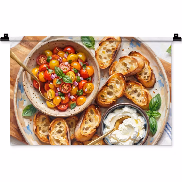 Eten - Tomaat - Brood - Kleurrijk - Keuken Wandkleed katoen klein -zz3d