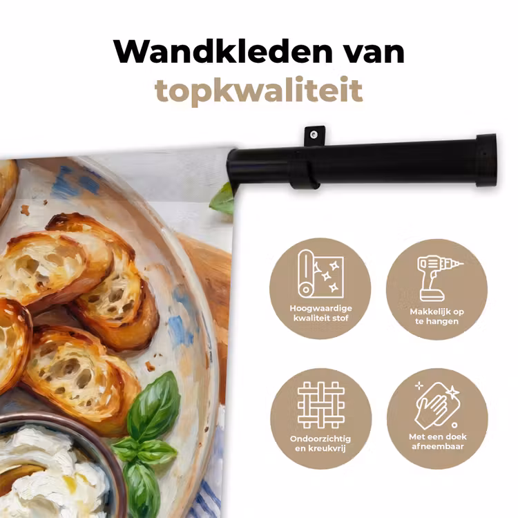 Eten - Tomaat - Brood - Kleurrijk - Keuken Wandkleed katoen klein -sfeer2