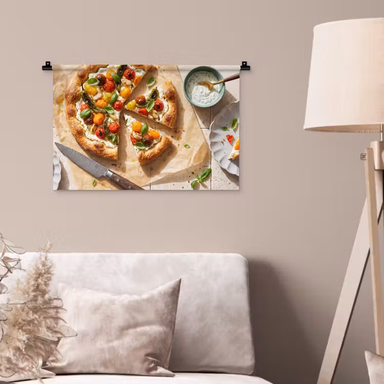 Eten - Tomaten - Basilicum - Maaltijd - Vers Wandkleed katoen klein -sfeer4