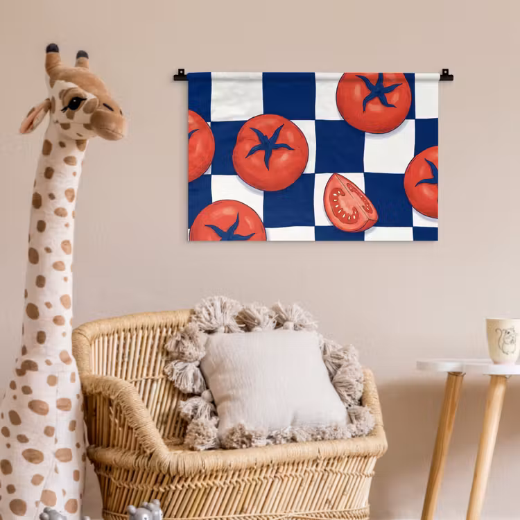 Eten - Tomaten - Keuken - Illustratie - Rood-Blauw Wandkleed katoen klein -wsfeer5_kind