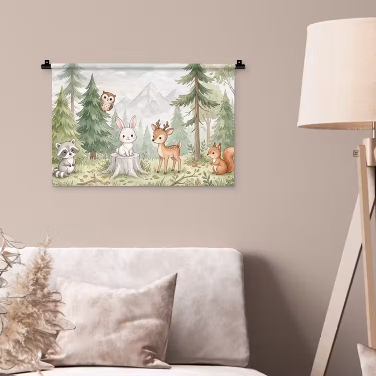 Bos - Dieren - Groen Wandkleed katoen klein -sfeer4
