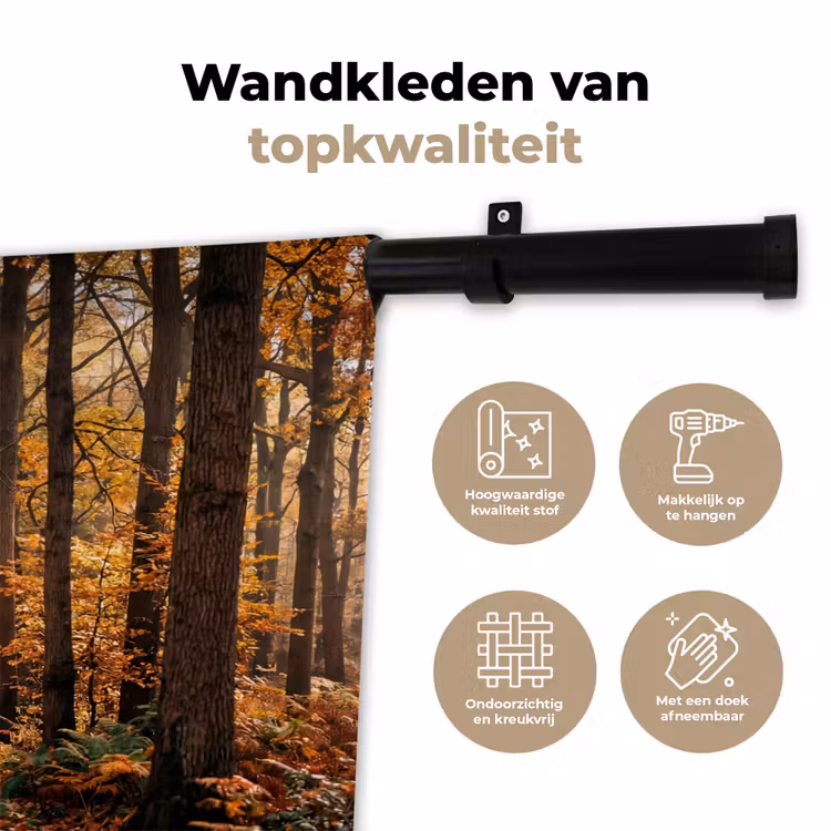 Bospad - Herfstbos - Bladeren - Oranje - Nostalgisch Wandkleed katoen klein -sfeer2