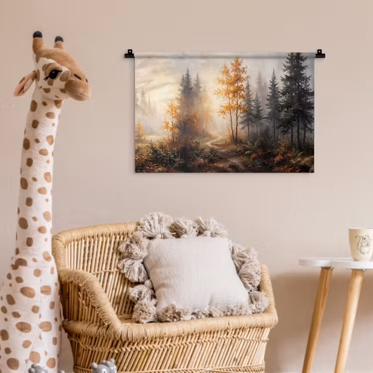 Bospad - Herfstbladeren - Natuur - Schilderachtig - Oranje Wandkleed katoen klein -wsfeer5_kind