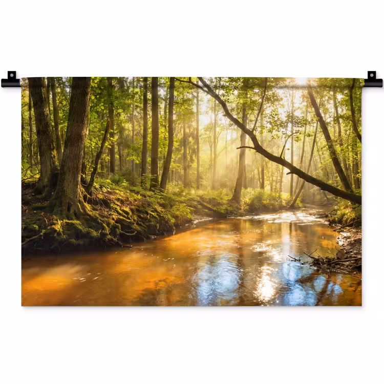 Bos - Beek - Zonlicht - Natuur - Groen Wandkleed katoen klein -zz3d