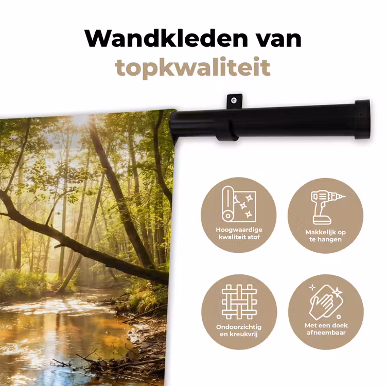 Bos - Beek - Zonlicht - Natuur - Groen Wandkleed katoen klein -sfeer2