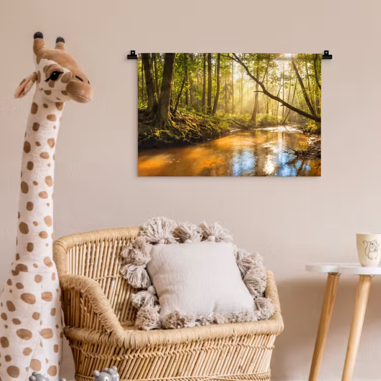 Bos - Beek - Zonlicht - Natuur - Groen Wandkleed katoen klein -wsfeer5_kind
