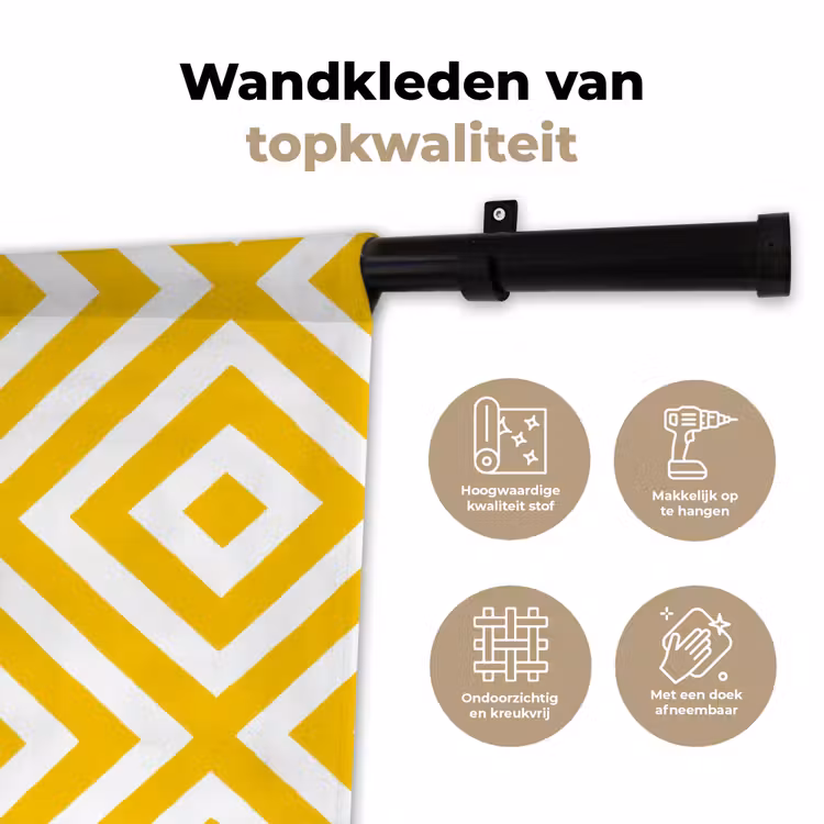 Geometrisch - Lijnen - Modern - Geel - Wit Wandkleed katoen klein 269 -sfeer2