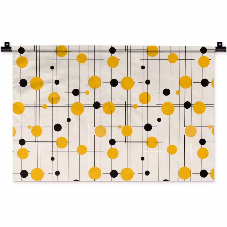 Geometrisch - Retro - Lijnen - Okergeel - Zwart Wandkleed katoen klein 269 -zz3d