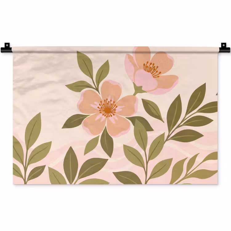 Grafisch - Bloemen - Roze Wandkleed katoen klein -zz3d