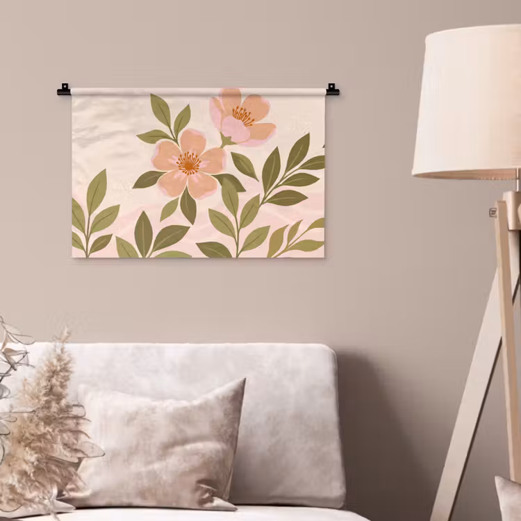Grafisch - Bloemen - Roze Wandkleed katoen klein -sfeer4
