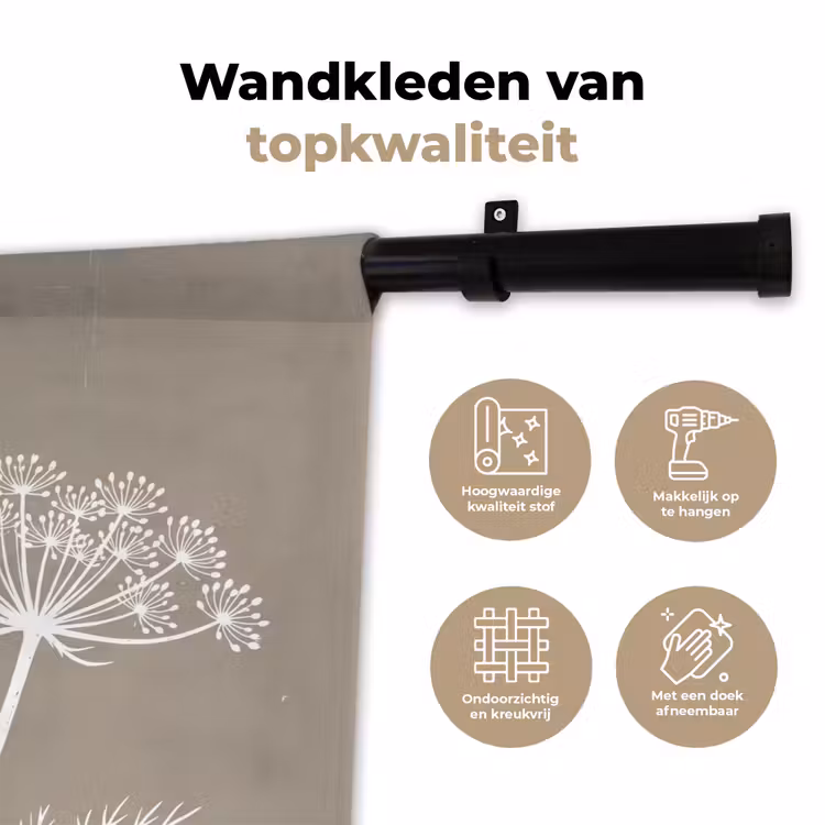 Grafisch - Fluitenkruid - Taupe Wandkleed katoen klein -sfeer2