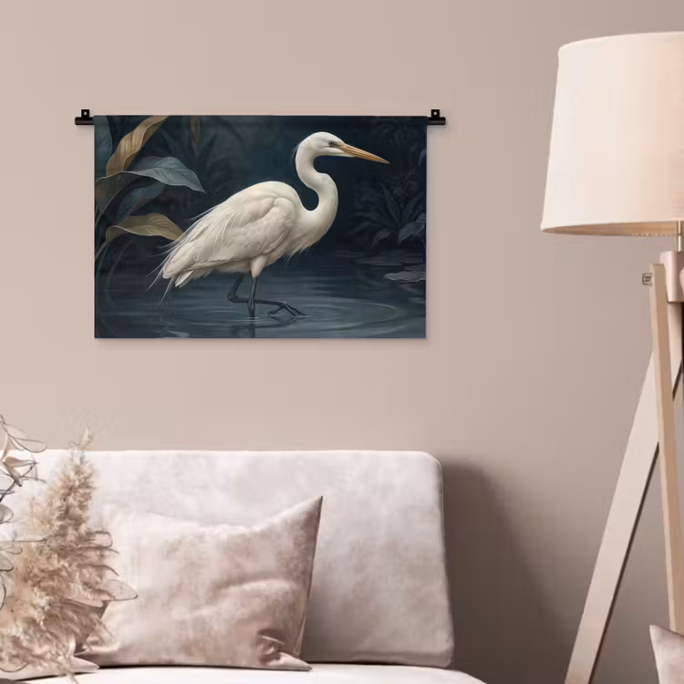 Reiger - Water - Natuur - Modern - Wit Wandkleed katoen klein -sfeer4
