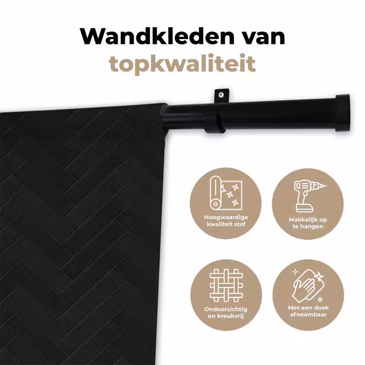 Visgraat - Wandtegel - Mat - Zwart Wandkleed katoen klein 269 -sfeer2