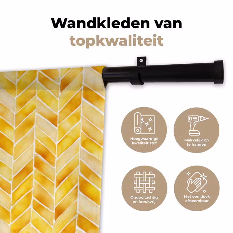 Visgraat - Aquarel - Patronen - Goudgeel Wandkleed katoen klein 269 -sfeer2
