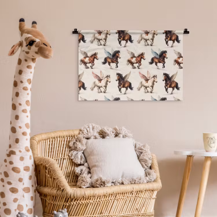 Paarden - Vleugels - Kleurrijk Wandkleed katoen klein 269 -wsfeer5_kind