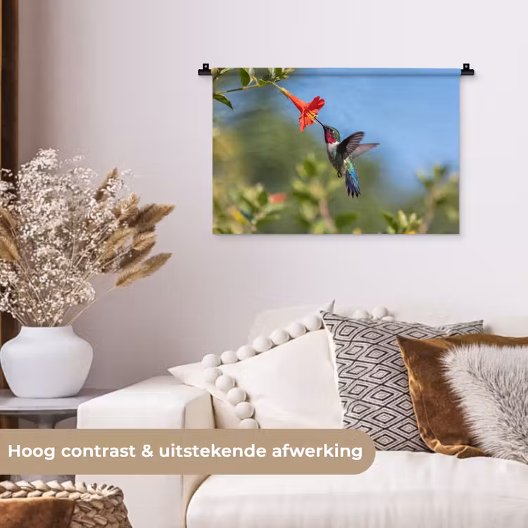 Kolibrie - Bloem - Natuur - Groen Wandkleed katoen klein -sfeer1
