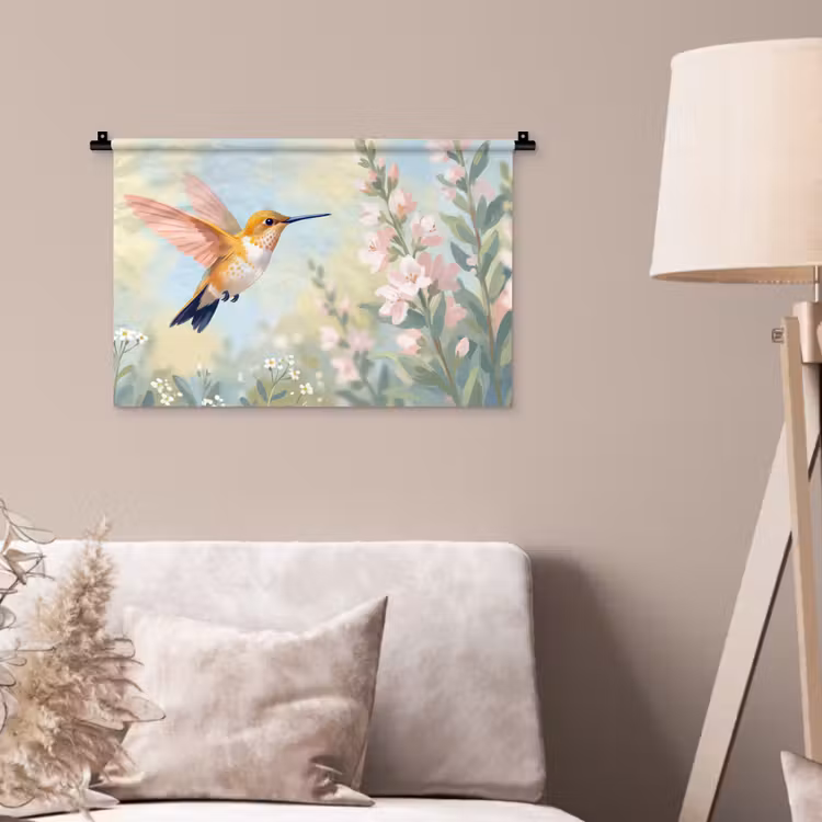 Kolibrie - Illustratie - Kleurrijk Wandkleed katoen klein -sfeer4