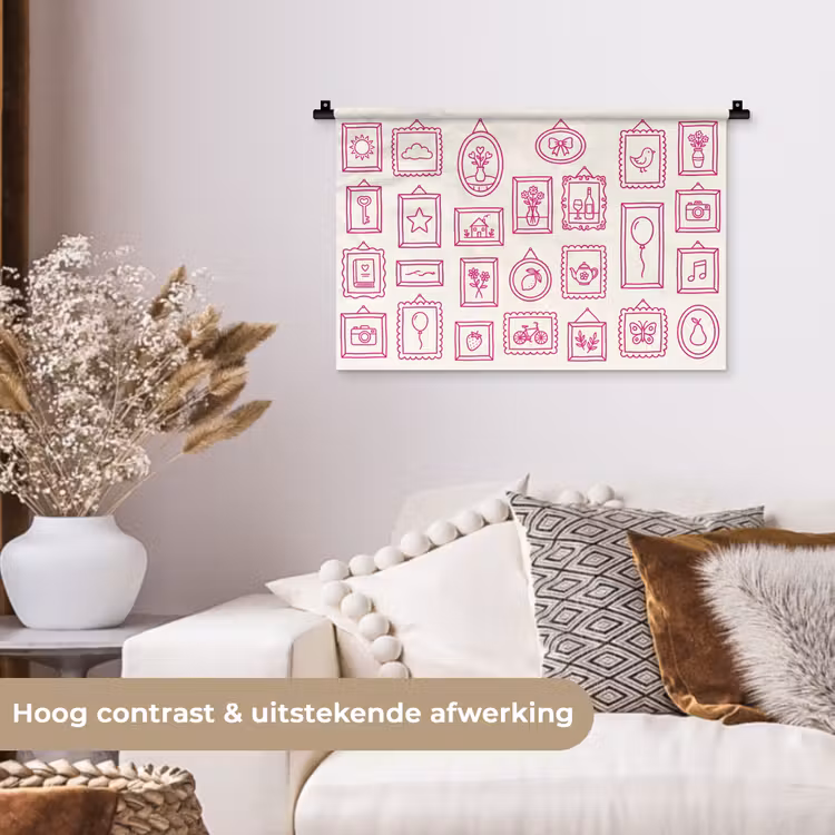 Illustratie - Collectie - Kunst - Minimalistisch - Roze Wandkleed katoen klein -sfeer1