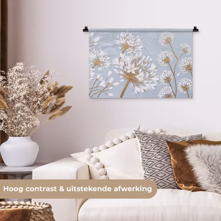 Illustratie - Bloemen - Blauw Wandkleed katoen klein -sfeer1