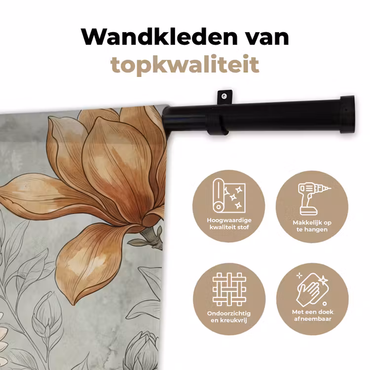 Illustratie - Bloemen - Groen Wandkleed katoen klein -sfeer2