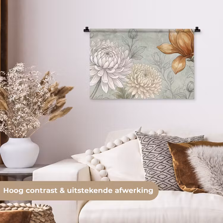 Illustratie - Bloemen - Groen Wandkleed katoen klein -sfeer1