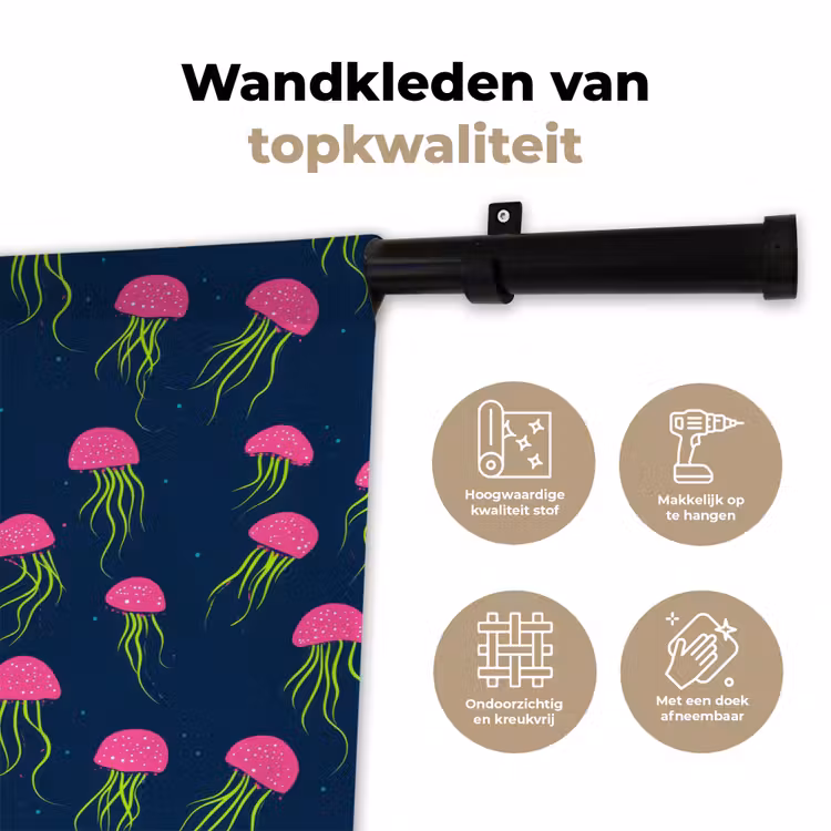 Kwallen - Diepzee - Neon Wandkleed katoen klein 269 -sfeer2