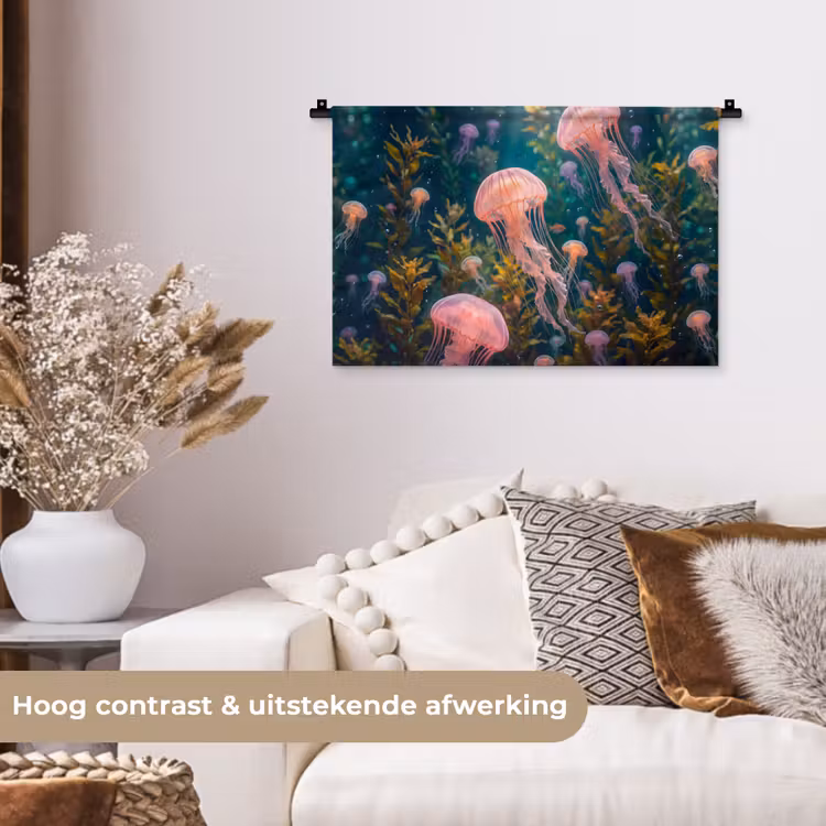 Kwal - Roze - Onderwater - Zeeleven - Dieren Wandkleed katoen klein -sfeer1