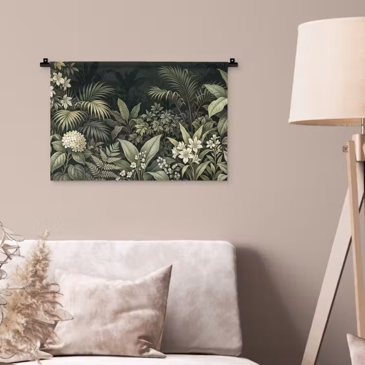 Jungle - Bladeren - Botanisch - Groen Wandkleed katoen klein -sfeer4