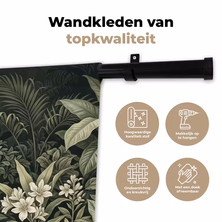 Jungle - Bladeren - Botanisch - Groen Wandkleed katoen klein -sfeer2