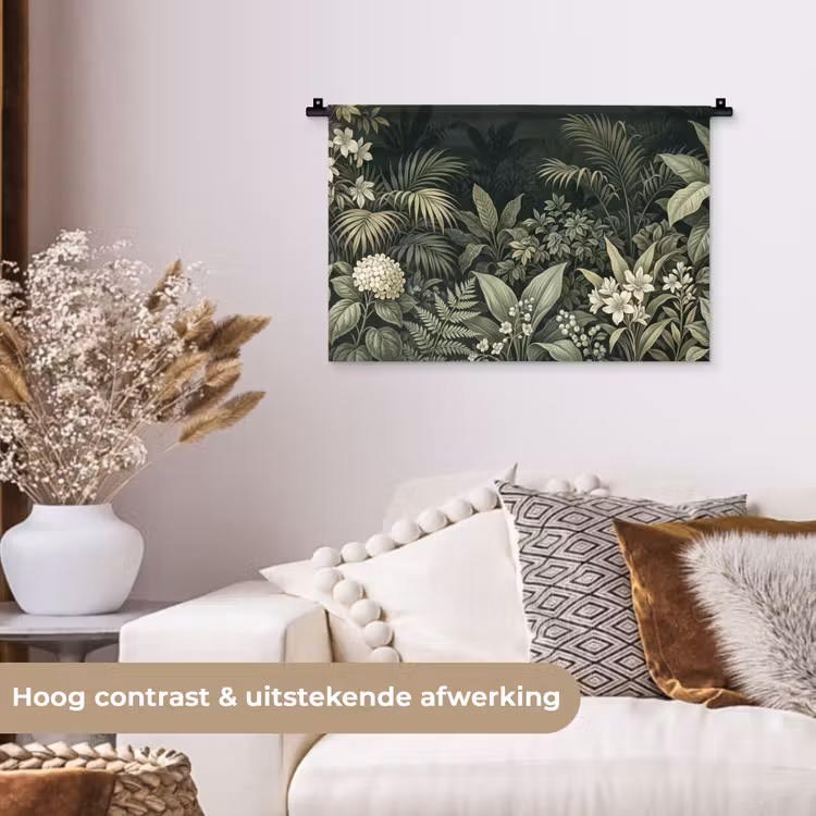 Jungle - Bladeren - Botanisch - Groen Wandkleed katoen klein -sfeer1