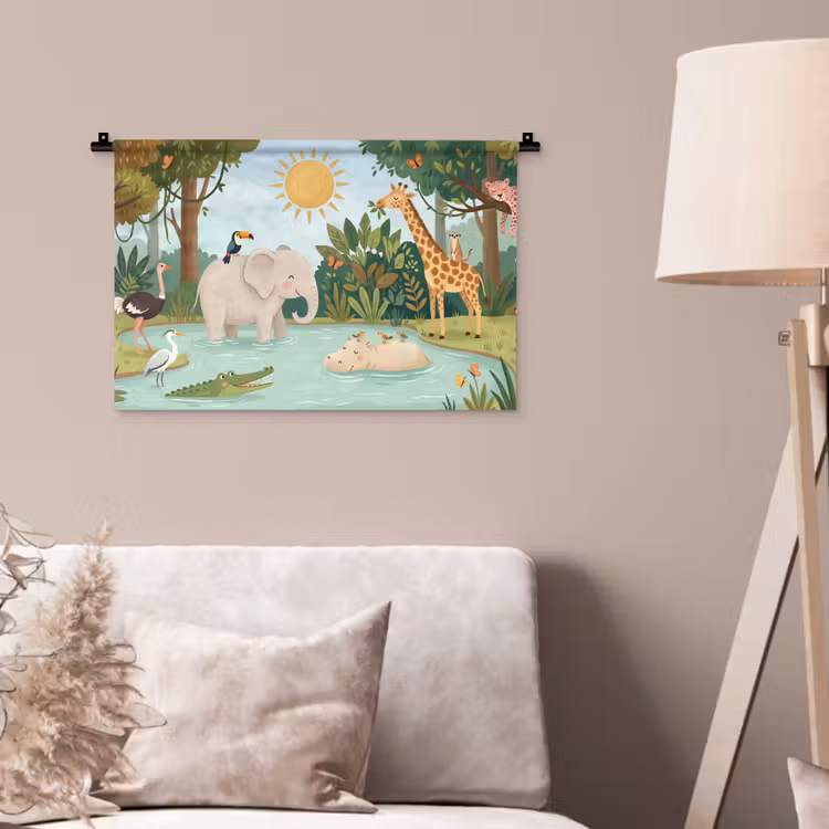 Jungle - Oase - Dieren - Kleurrijk Wandkleed katoen klein -sfeer4