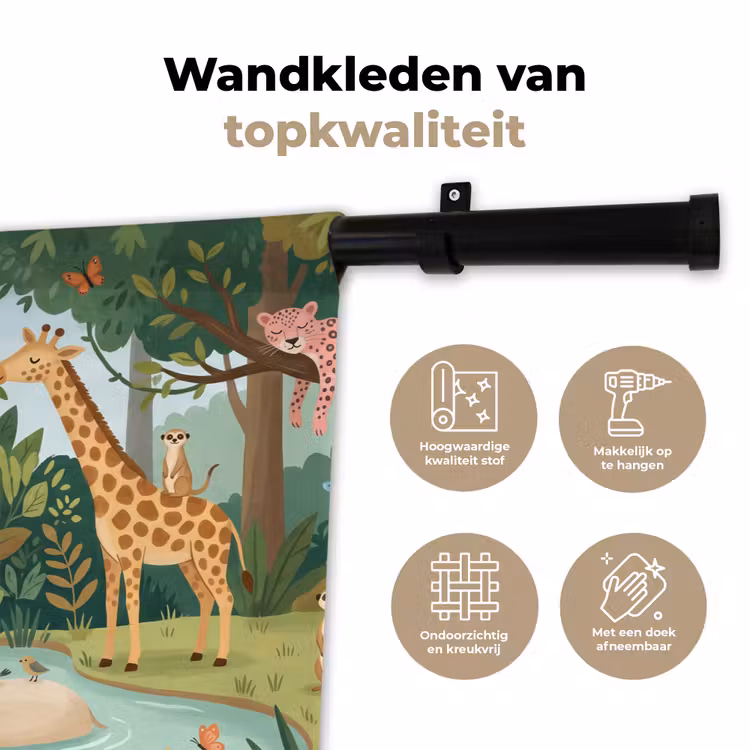 Jungle - Oase - Dieren - Kleurrijk Wandkleed katoen klein -sfeer2