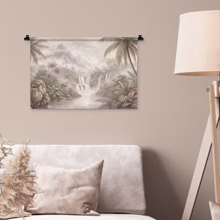 Jungle - Watervallen - Tropisch - Illustratie Wandkleed katoen klein -sfeer4