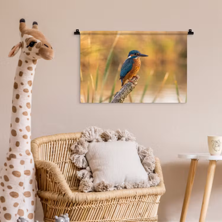 IJsvogel - Tak - Water - Kleurrijk - Levendig Wandkleed katoen klein -wsfeer5_kind