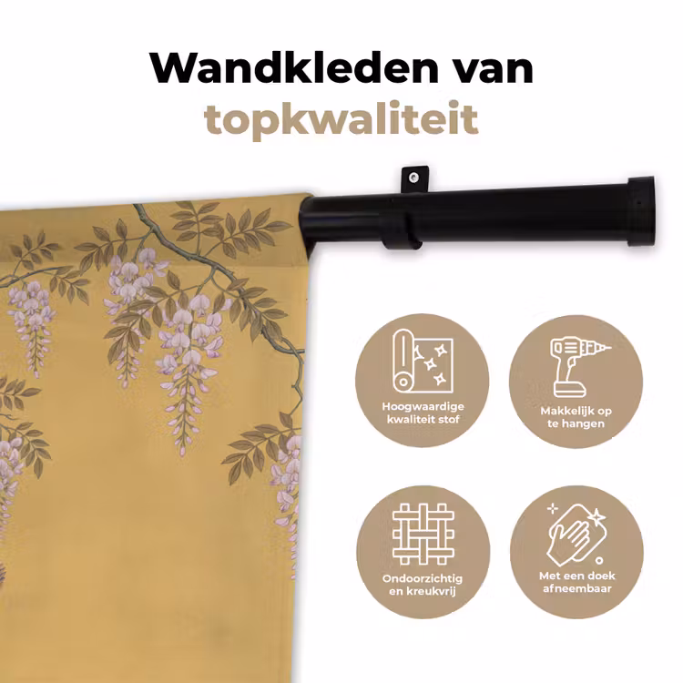 IJsvogels - Bloesem - Geel Wandkleed katoen klein -sfeer2