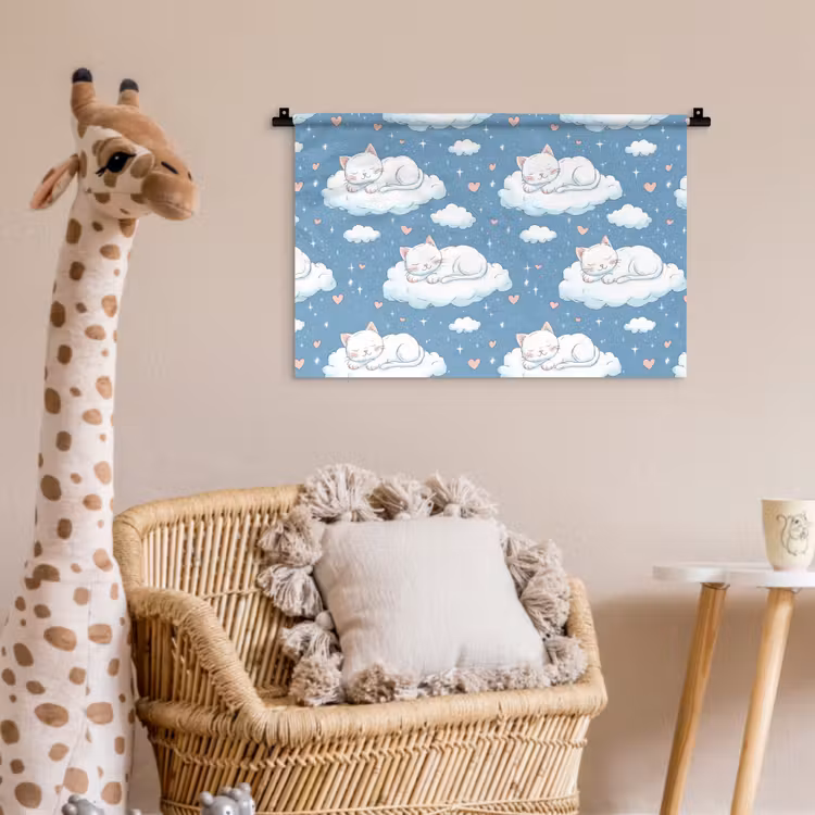 Kitten - Wolken - Blauw Wandkleed katoen klein 269 -wsfeer5_kind