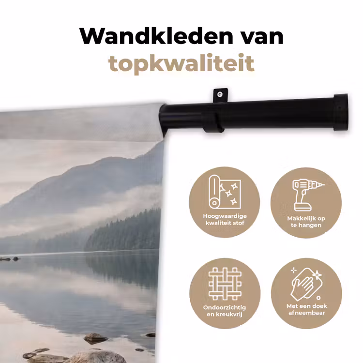 Meer - Bergen - Landschap - Groen Wandkleed katoen klein -sfeer2