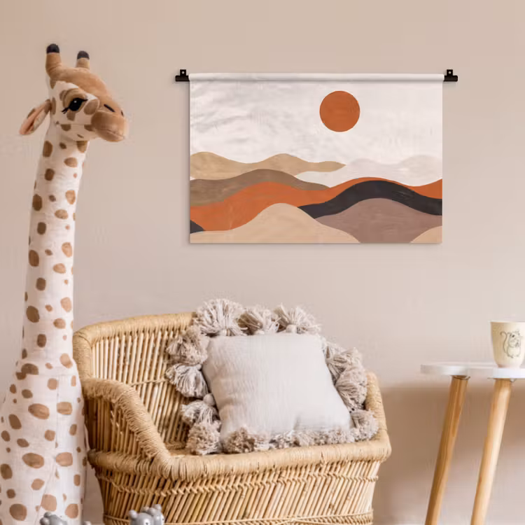 Landschap - Heuvels - Zon - Abstract - Oranje Wandkleed katoen klein -wsfeer5_kind