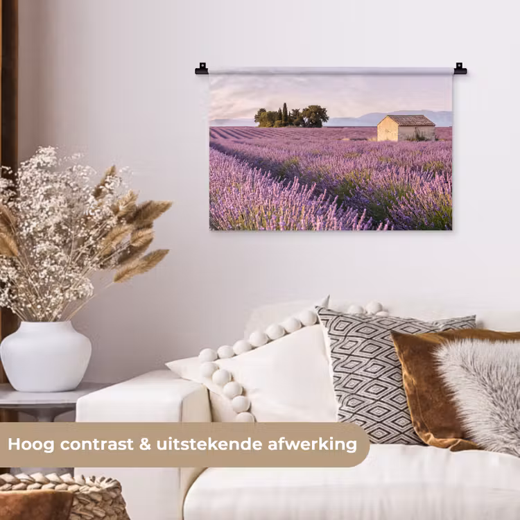 Lavendel - Landschap - Sereen - Paars Wandkleed katoen klein -sfeer1