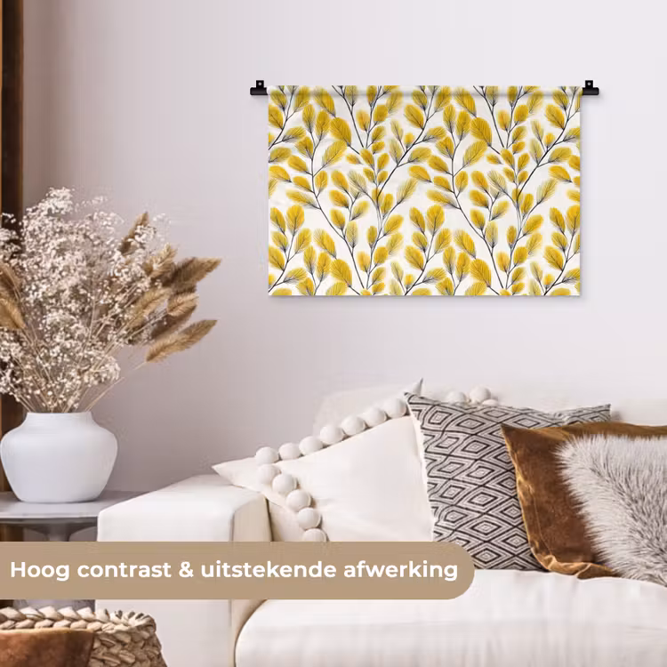 Bladeren - Botanisch - Elegant - Geel - Zwart Wandkleed katoen klein 269 -sfeer1