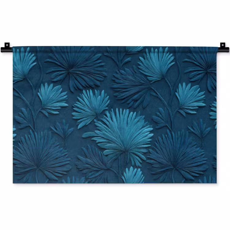 Bladeren - Reliëf - Patroon - Oceaanblauw - Modern Wandkleed katoen klein 269 -zz3d