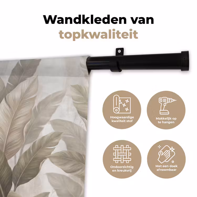 Bladeren - Tropisch - Natuur - Abstract - Beige Wandkleed katoen klein -sfeer2