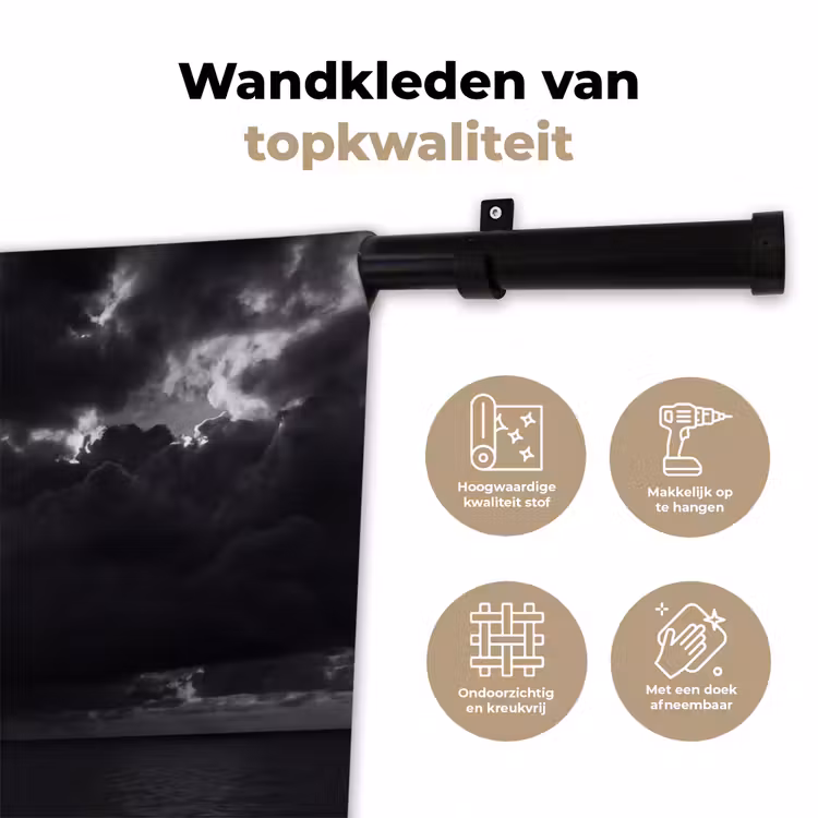 Licht - Wolken - Zee - Zwart-wit - Natuur Wandkleed katoen klein -sfeer2