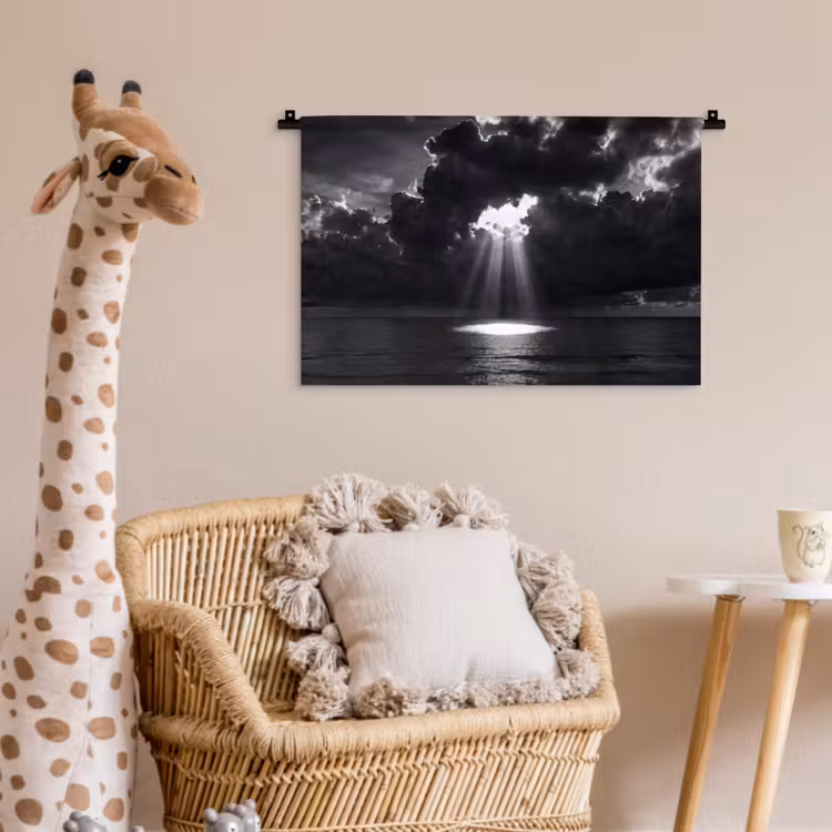 Licht - Wolken - Zee - Zwart-wit - Natuur Wandkleed katoen klein -wsfeer5_kind