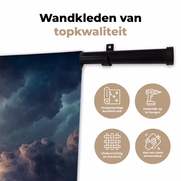 Bliksem - Storm - Natuur - Donker Wandkleed katoen klein -sfeer2