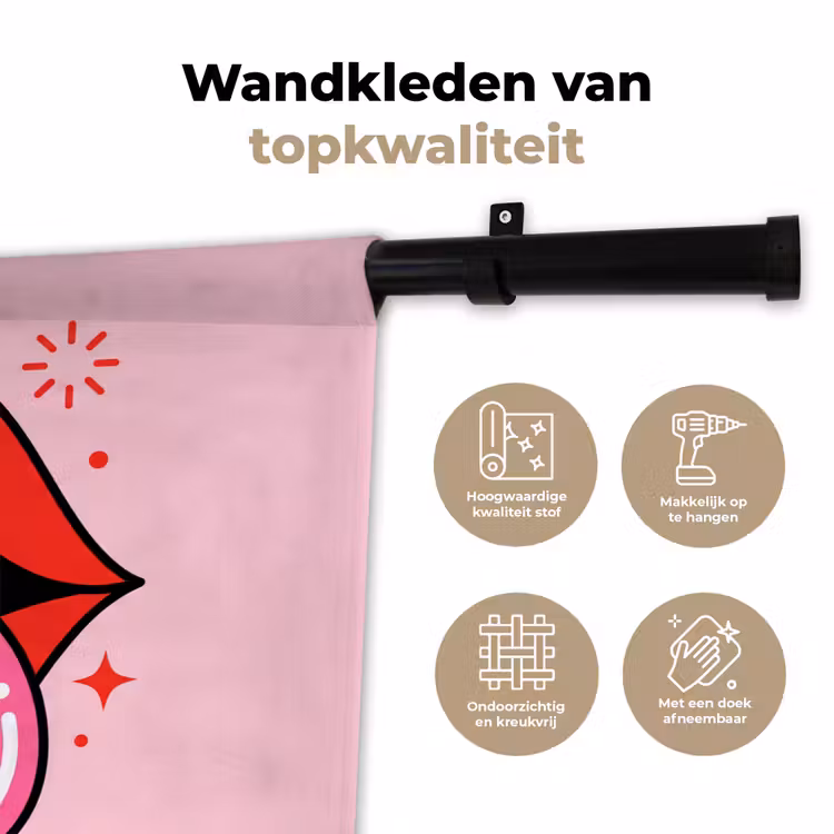 Lippen - Tong - Pop-art - Kleurrijk - Roze Wandkleed katoen klein -sfeer2
