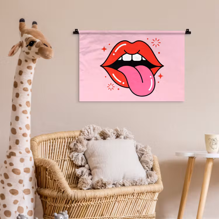 Lippen - Tong - Pop-art - Kleurrijk - Roze Wandkleed katoen klein -wsfeer5_kind