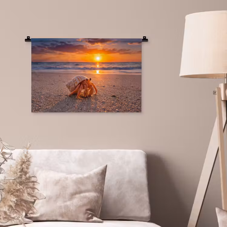 Kreeft - Strand - Natuur - Zonsondergang - Oranje Wandkleed katoen klein -sfeer4