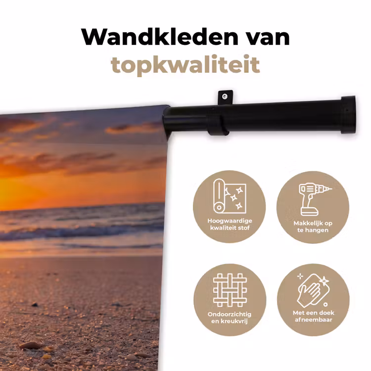 Kreeft - Strand - Natuur - Zonsondergang - Oranje Wandkleed katoen klein -sfeer2