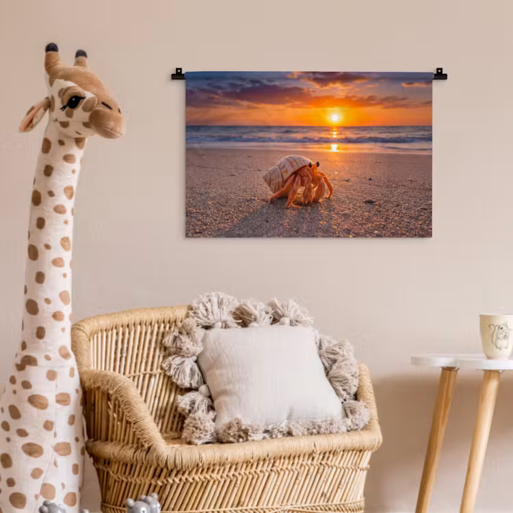 Kreeft - Strand - Natuur - Zonsondergang - Oranje Wandkleed katoen klein -wsfeer5_kind